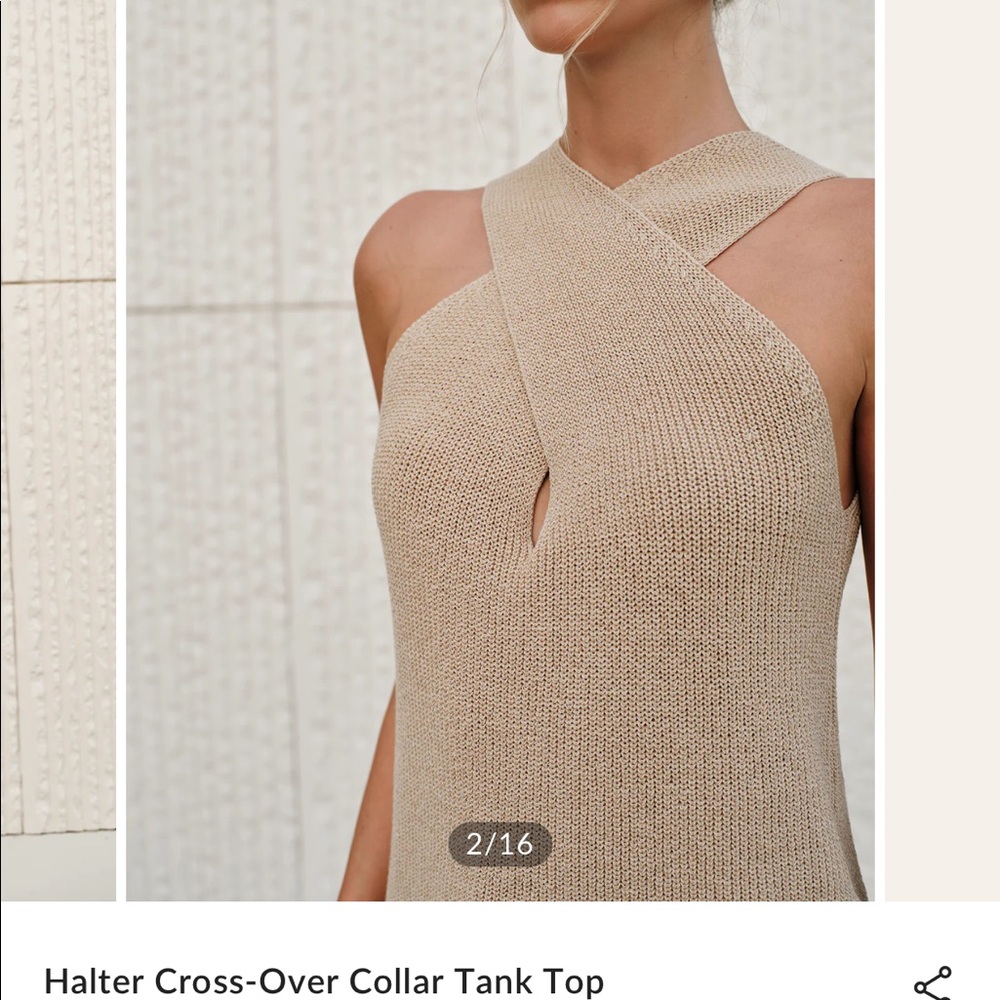 Commense Halter Cross-Over Collar Tank Top in Khaki - Picture 2 of 8